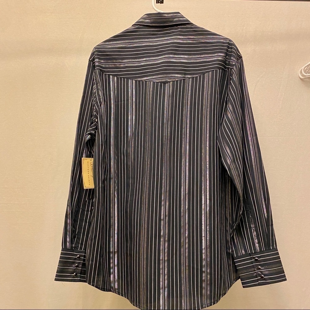Wrangler NWT Black / Metallic Silver Western Cowboy Long Sleeve Shirt, Size Lg - Picture 3 of 8
